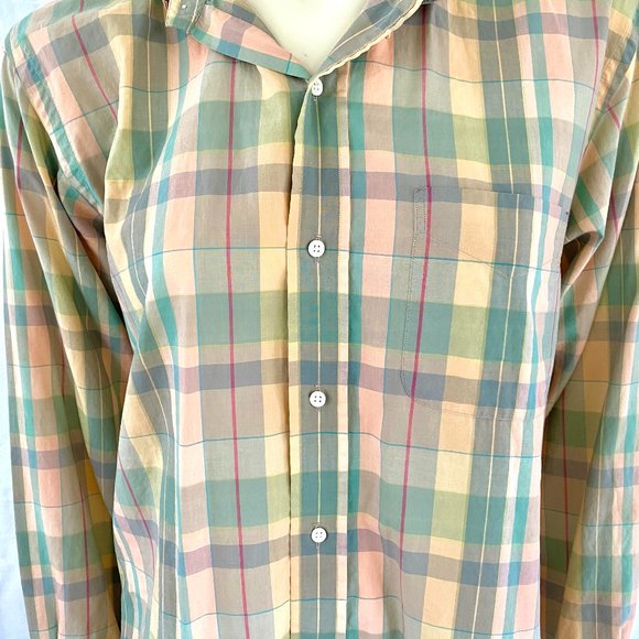 Vintage Light Pink Green and Yellow Plaid Button Down - Jeffrey Banks - Picture 2 of 7
